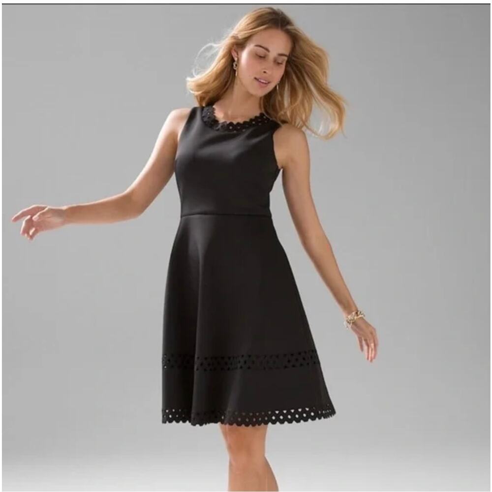 WHBM Black A-Line Scuba Knit Laser Cut Dress Size 2 Petite